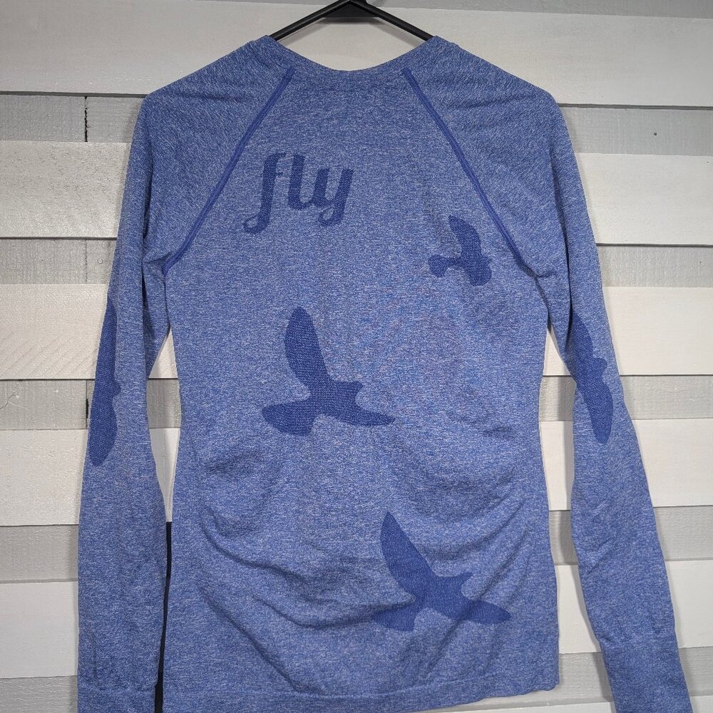 Oiselle Flyte Long Sleeve Shirt Medium Running Top Wings Out Altitude Blue Tech - Picture 2 of 7